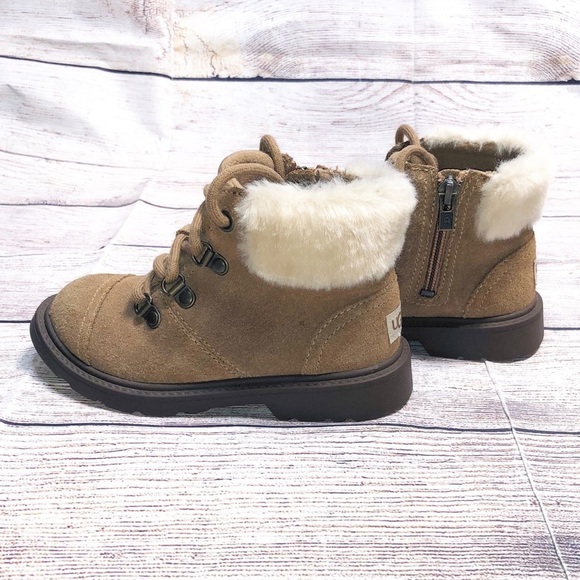 Ugg Australia Kids Tan Azell Hiker Suede Ankle Winter Boots shoes Size 11Toddler - Picture 4 of 11